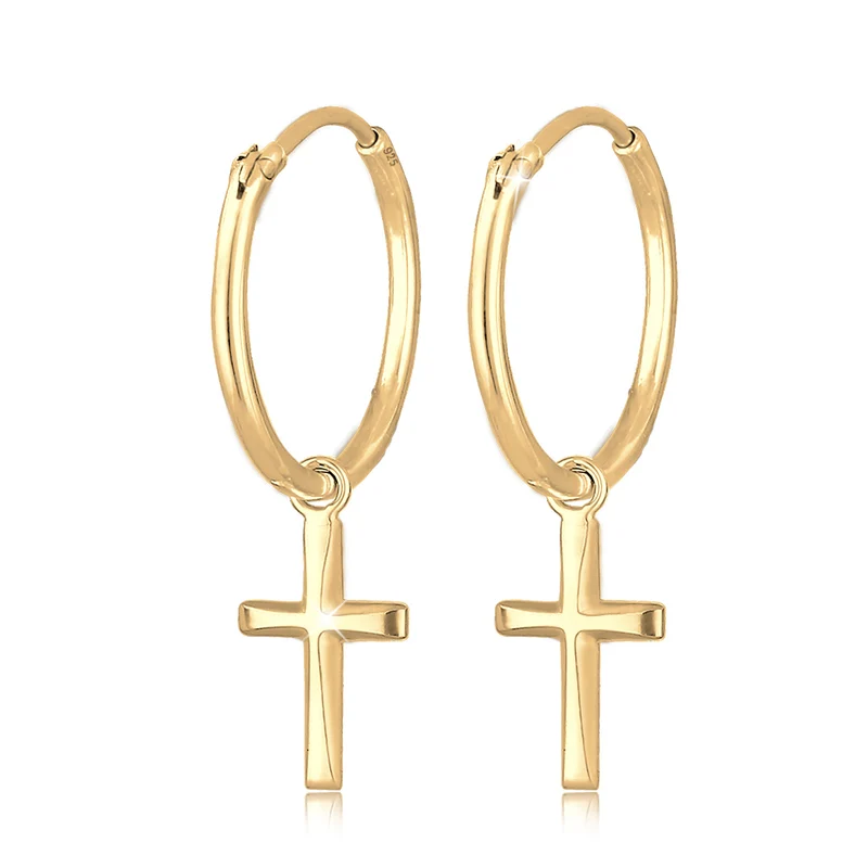 Relief Cross Creolen & Halskette Schmuck Set