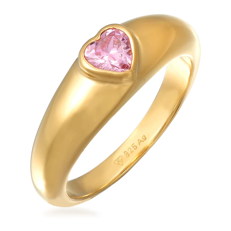 Pink Zirconia Brilliant Herz Ring & Creolen Schmuck Set