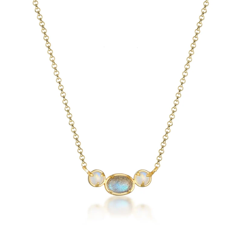 Labradorite & Moonstone Halskette & Ohrstecker Schmuck Set