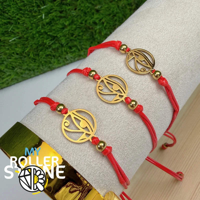 Verstellbares Horusauge-Armband mit Kordel – vergoldeter Edelstahl
