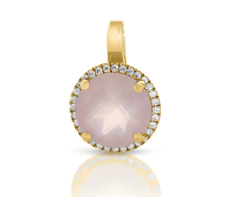 ELEGANTER ANHÄNGER KETTE ROSENQUARZ VERGOLDET