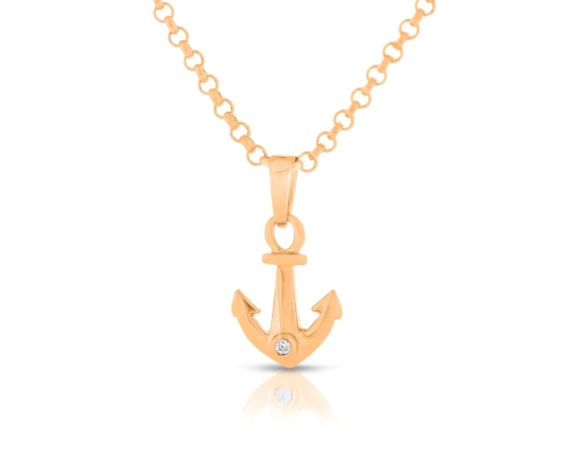 Ankerkette rosé vergoldet Kette Anker Zirkonia maritimer Schmuck