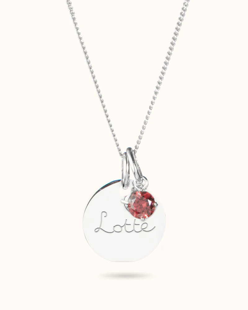 Geboortesteen Coin Ketting - Zilver - Gepersonaliseerde Ketting