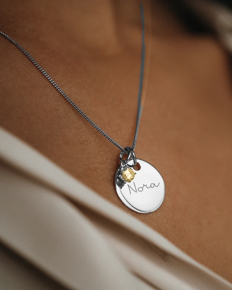 Geboortesteen Coin Ketting - Zilver - Gepersonaliseerde Ketting