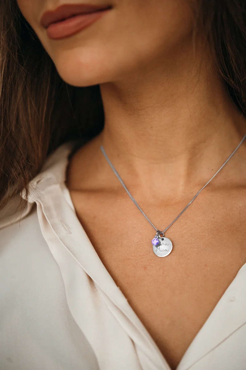 Geboortesteen Coin Ketting - Zilver - Gepersonaliseerde Ketting