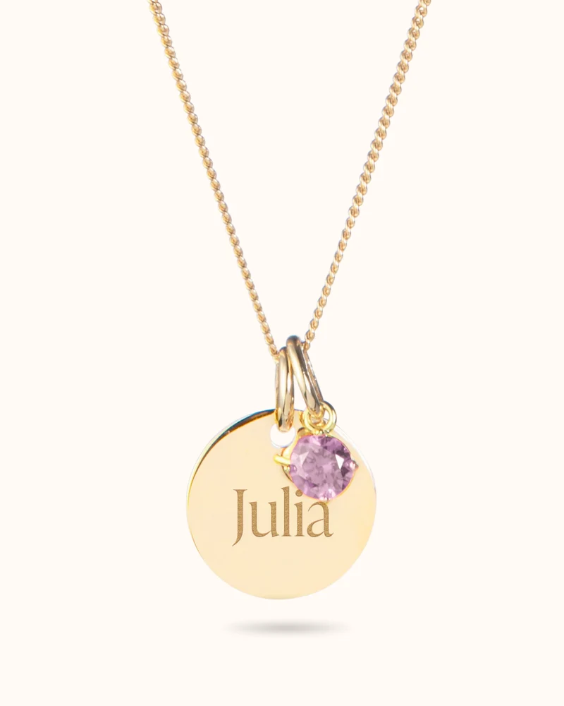 Geboortesteen Coin Ketting - Verguld - Gepersonaliseerde Ketting
