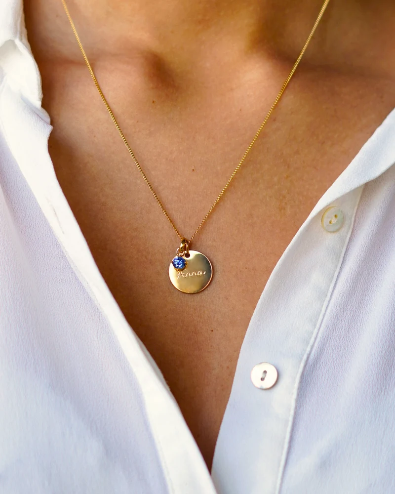 Geboortesteen Coin Ketting - Verguld - Gepersonaliseerde Ketting