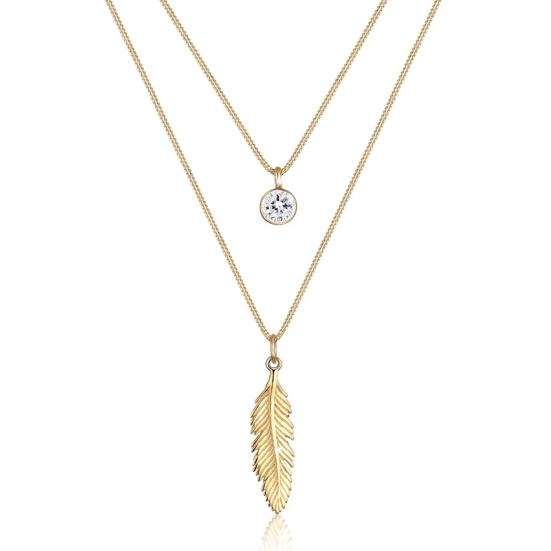 Layer-Halskette Feder & Solitär | Mit Kristallen von Swarovski® (Weiß)