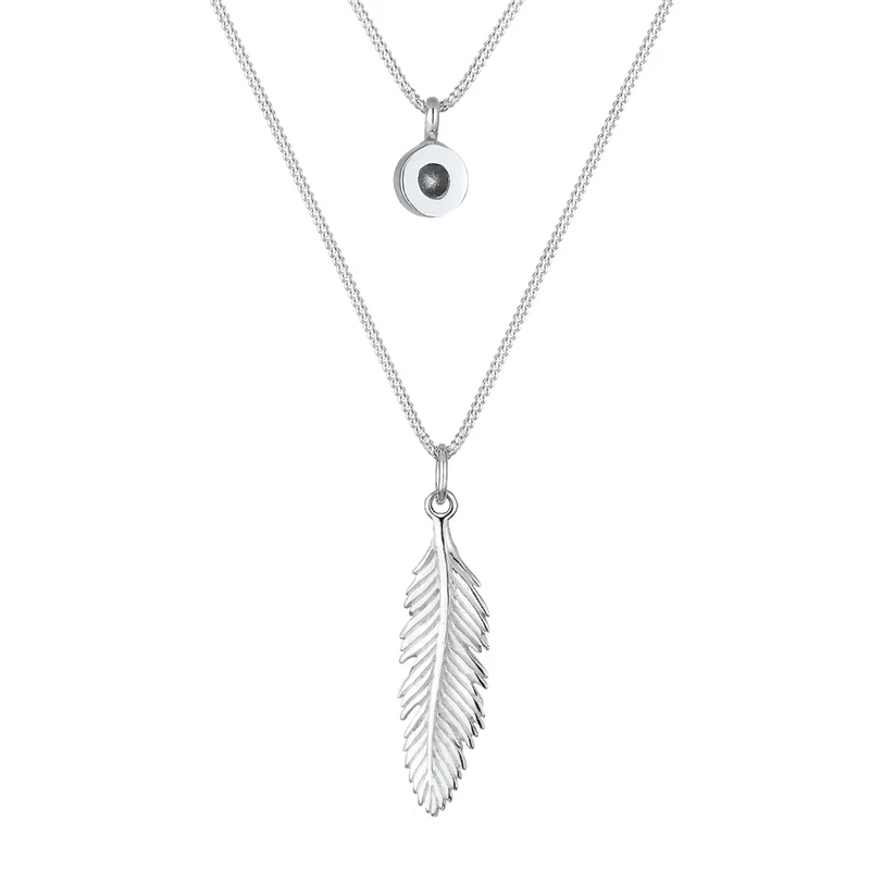 Layer-Halskette Feder & Solitär | Mit Kristallen von Swarovski® (Weiß)