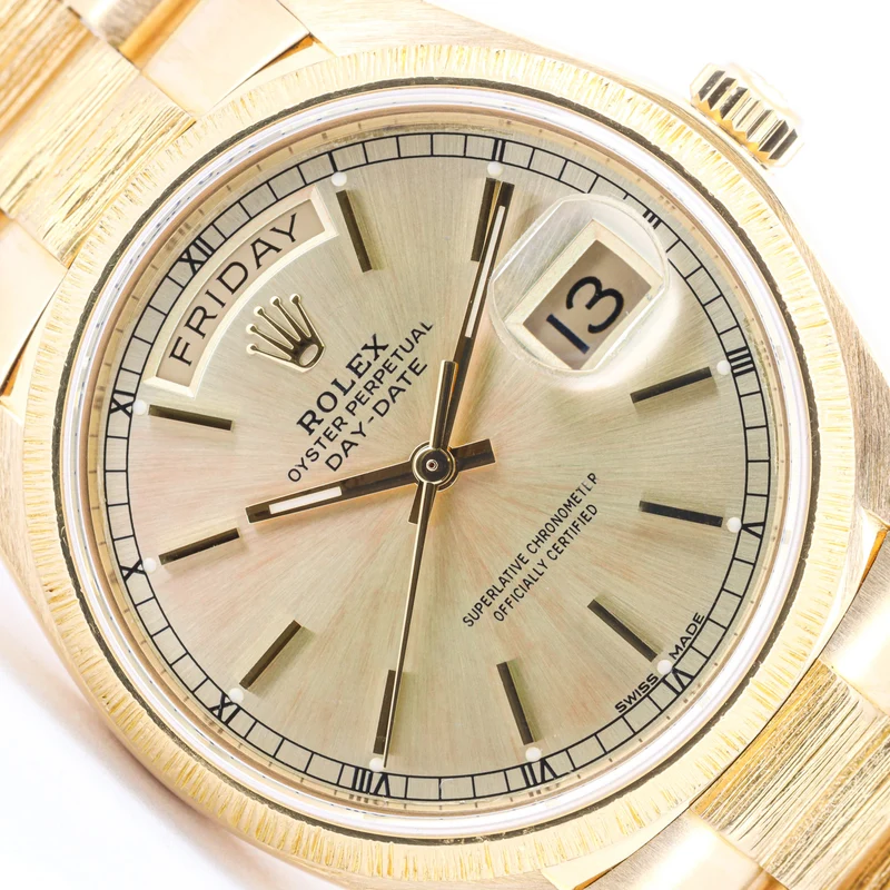 Rolex Day-Date 36 Borke 18078 Gelbgold Papiere 1982