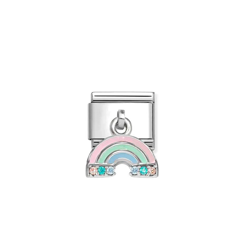 Classic Silver CZ and Enamel Pink & Blue Rainbow Pendant Charms