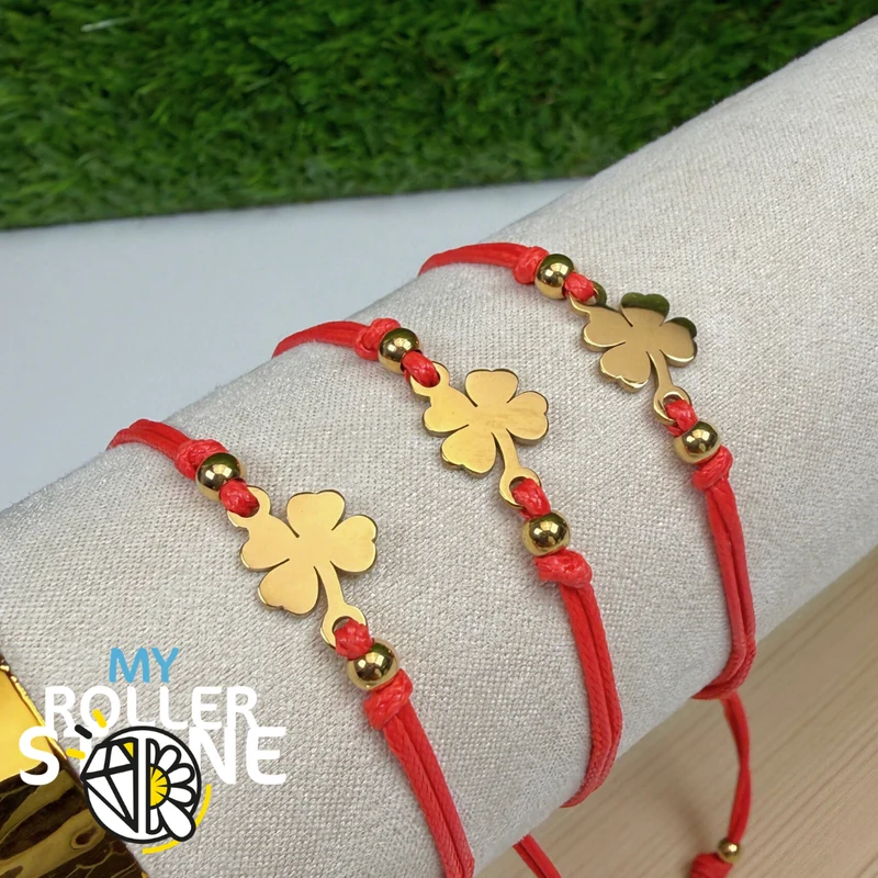 Verstellbares vierblättriges Kleeblatt-Armband – Edelstahl in Silber und Gold