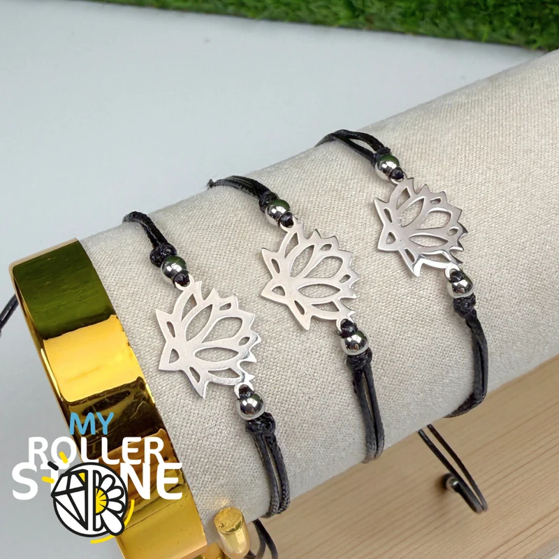 Verstellbares Lotusblumen-Armband – Silberner Edelstahl