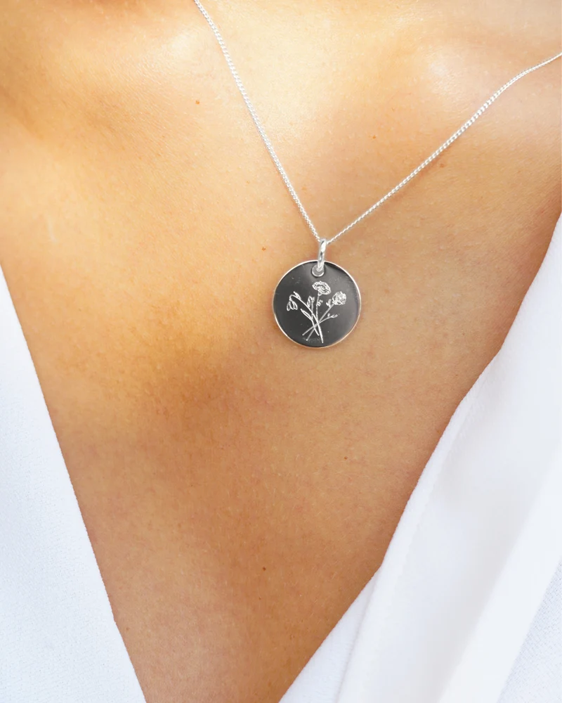Geboortebloem Boeket Coin Ketting - Zilver - Gepersonaliseerde Ketting