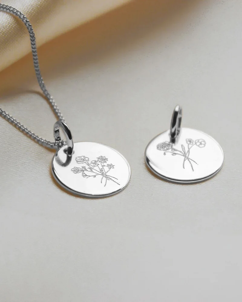 Geboortebloem Boeket Coin Ketting - Zilver - Gepersonaliseerde Ketting