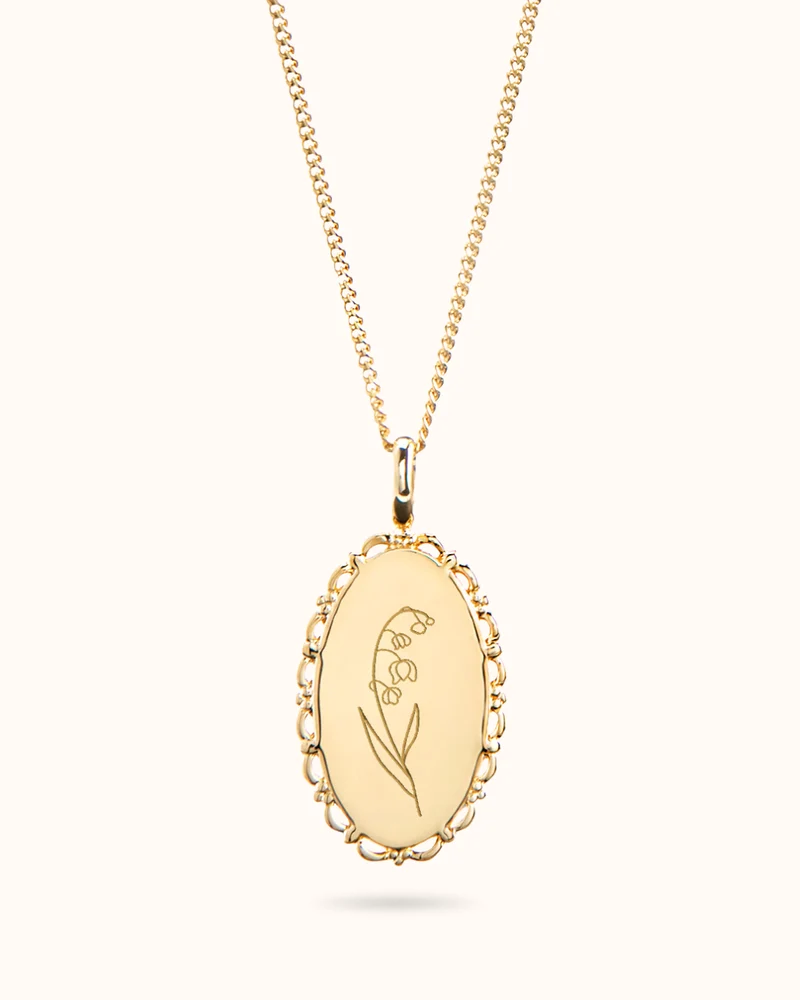 Geboortebloem Boeket Vintage Oval Ketting - Verguld - Gepersonaliseerde Ketting