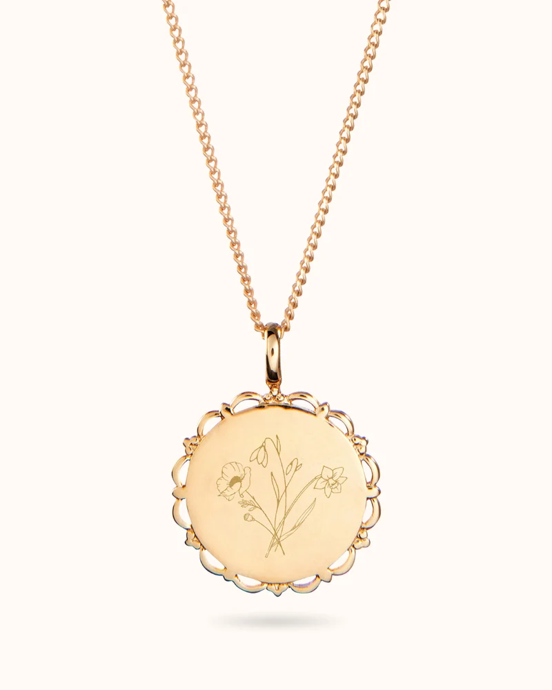 Geboortebloem Boeket Vintage Coin Ketting - Verguld - Gepersonaliseerde Ketting