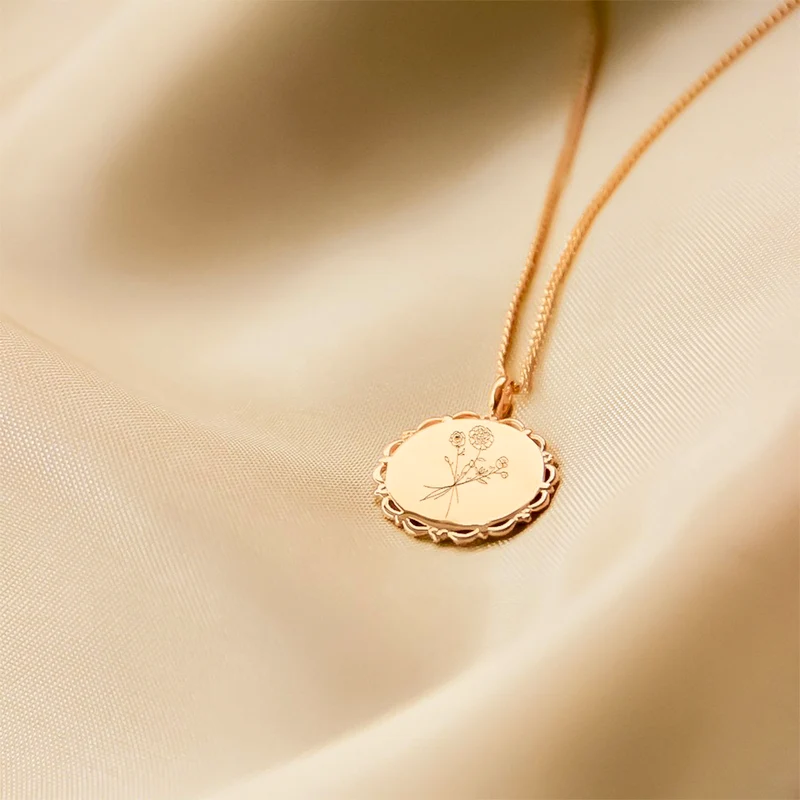 Geboortebloem Boeket Vintage Coin Ketting - Verguld - Gepersonaliseerde Ketting