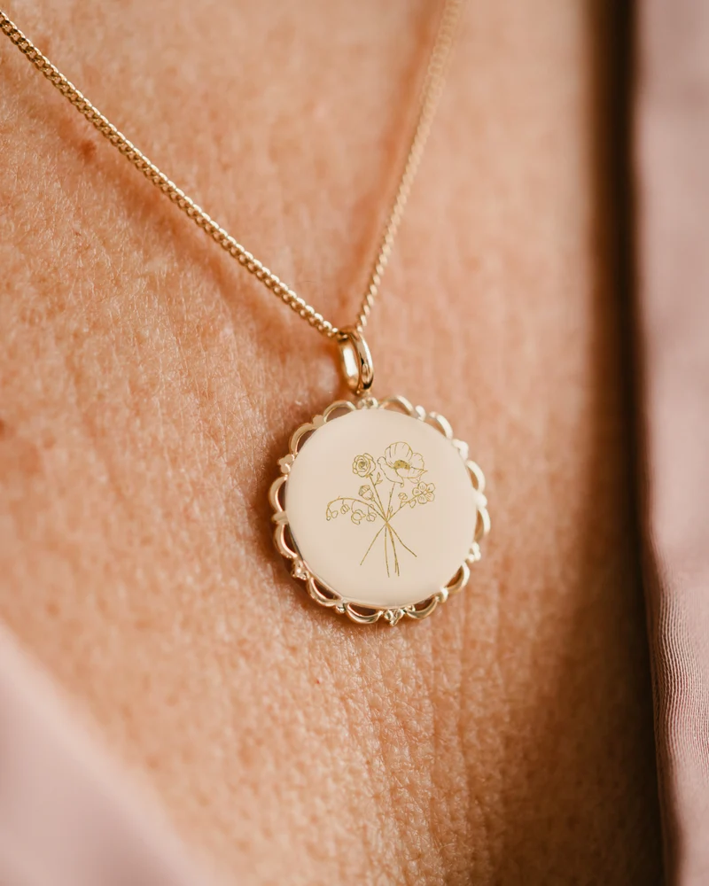 Geboortebloem Boeket Vintage Coin Ketting - Verguld - Gepersonaliseerde Ketting