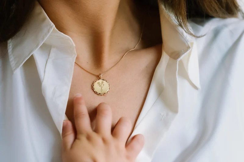 Geboortebloem Boeket Vintage Coin Ketting - Zilver - Gepersonaliseerde Ketting