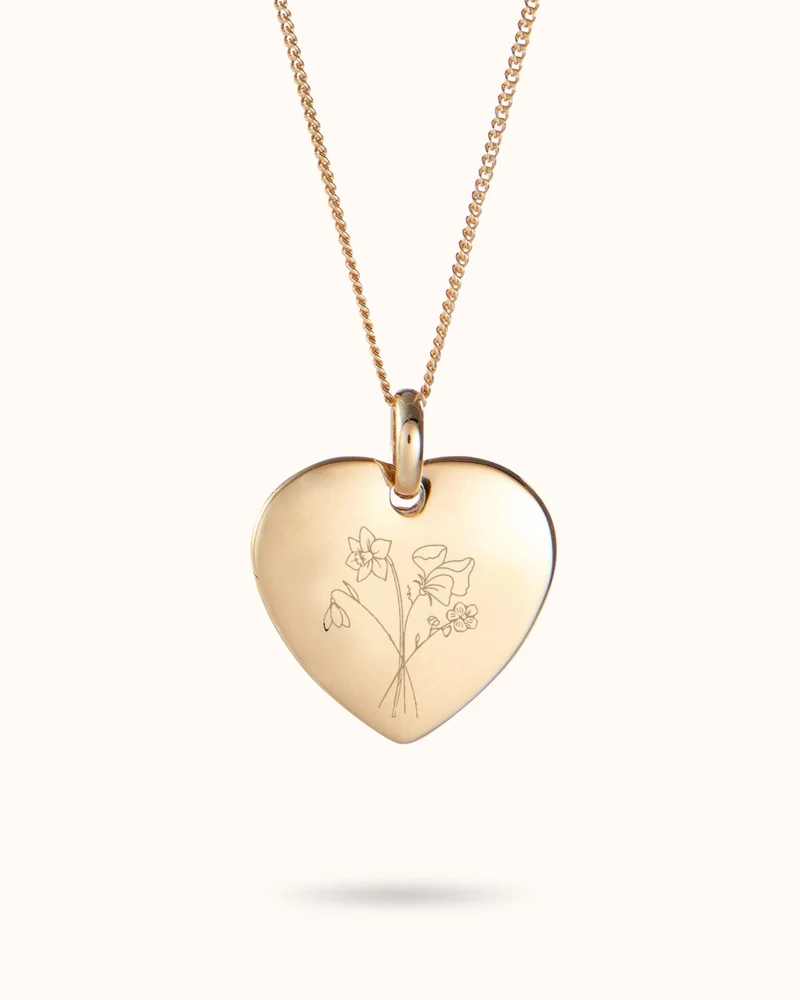 Geboortebloem Boeket Heart Charm Ketting - Verguld - Gepersonaliseerde Ketting