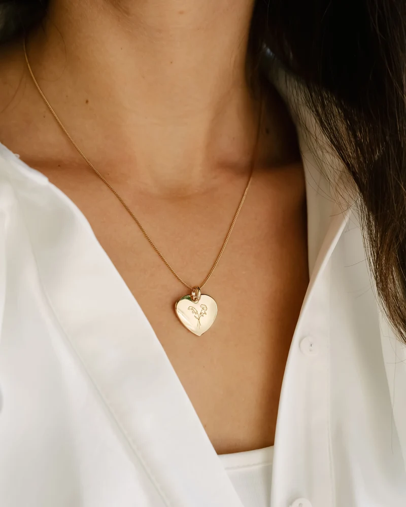 Geboortebloem Boeket Heart Charm Ketting - Verguld - Gepersonaliseerde Ketting