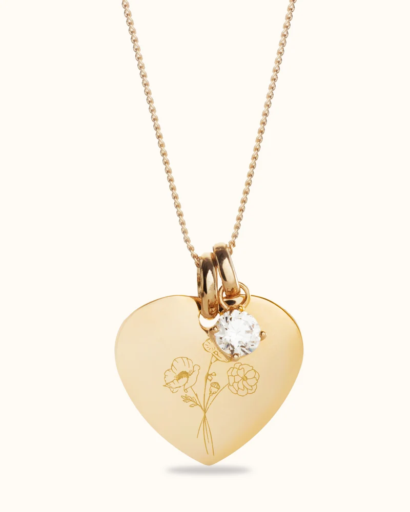 Geboortebloem Boeket Heart Charm Ketting - Verguld - Gepersonaliseerde Ketting