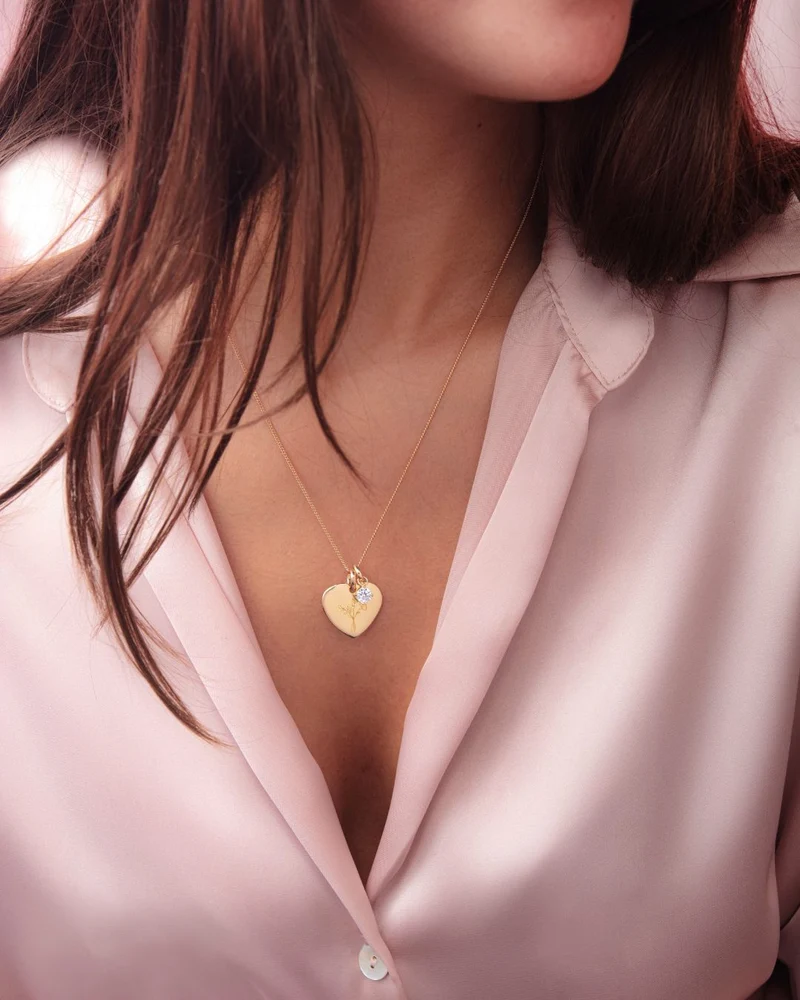 Geboortebloem Boeket Heart Charm Ketting - Verguld - Gepersonaliseerde Ketting