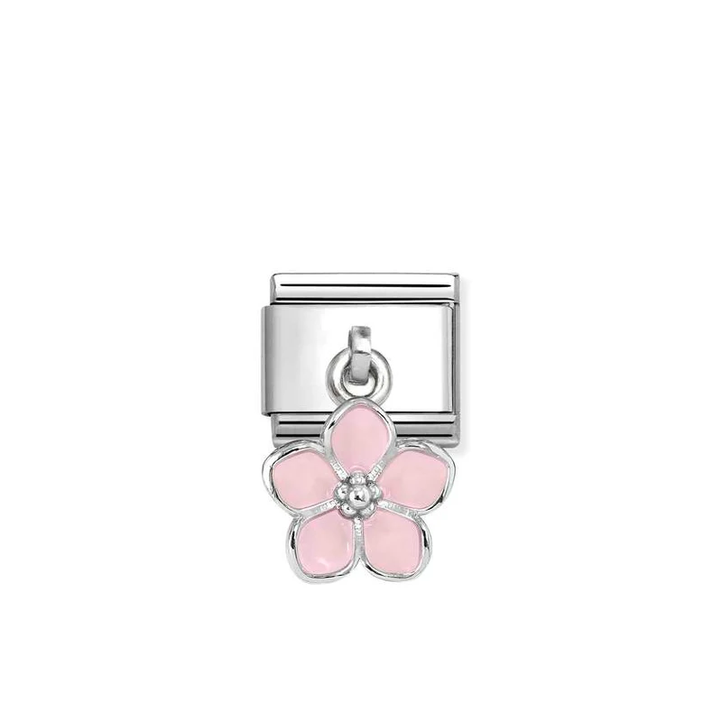 Classic Silver and Enamel Light Pink Flowers & Nature Pendant Charms