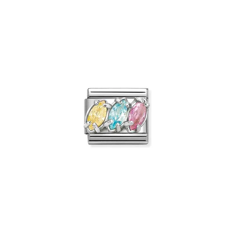 Classic Silver & CZ Yellow, Light Blue & Pink Trilogy Sparkly & Stones Charms