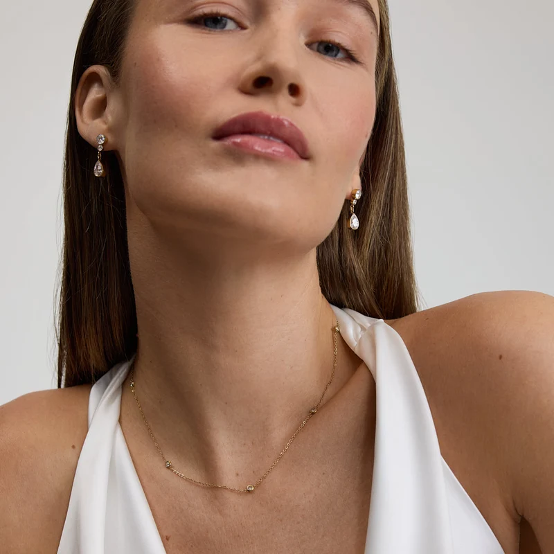 Gold Multi Stone Chain Necklace