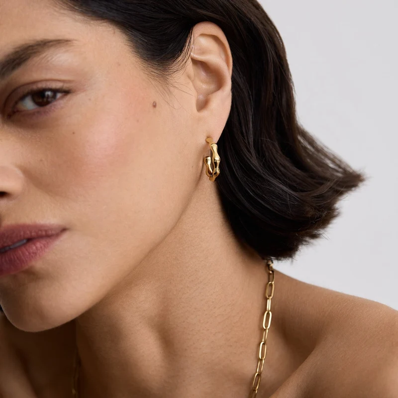 Gold Bamboo Hoop Earrings