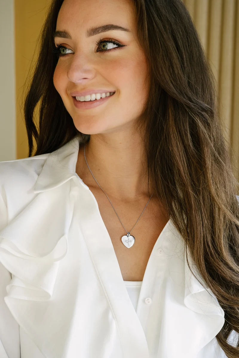 Geboortebloem Boeket Heart Charm Ketting - Zilver - Gepersonaliseerde Ketting