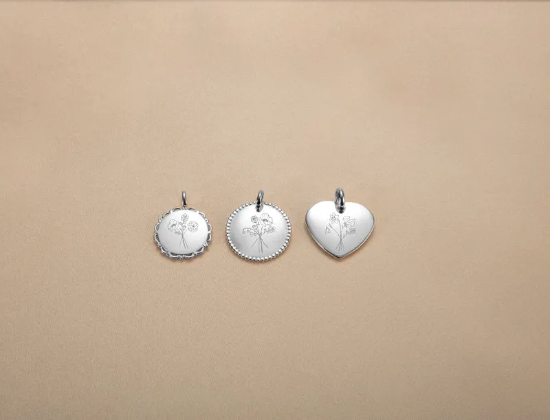 Geboortebloem Boeket Heart Charm Ketting - Zilver - Gepersonaliseerde Ketting