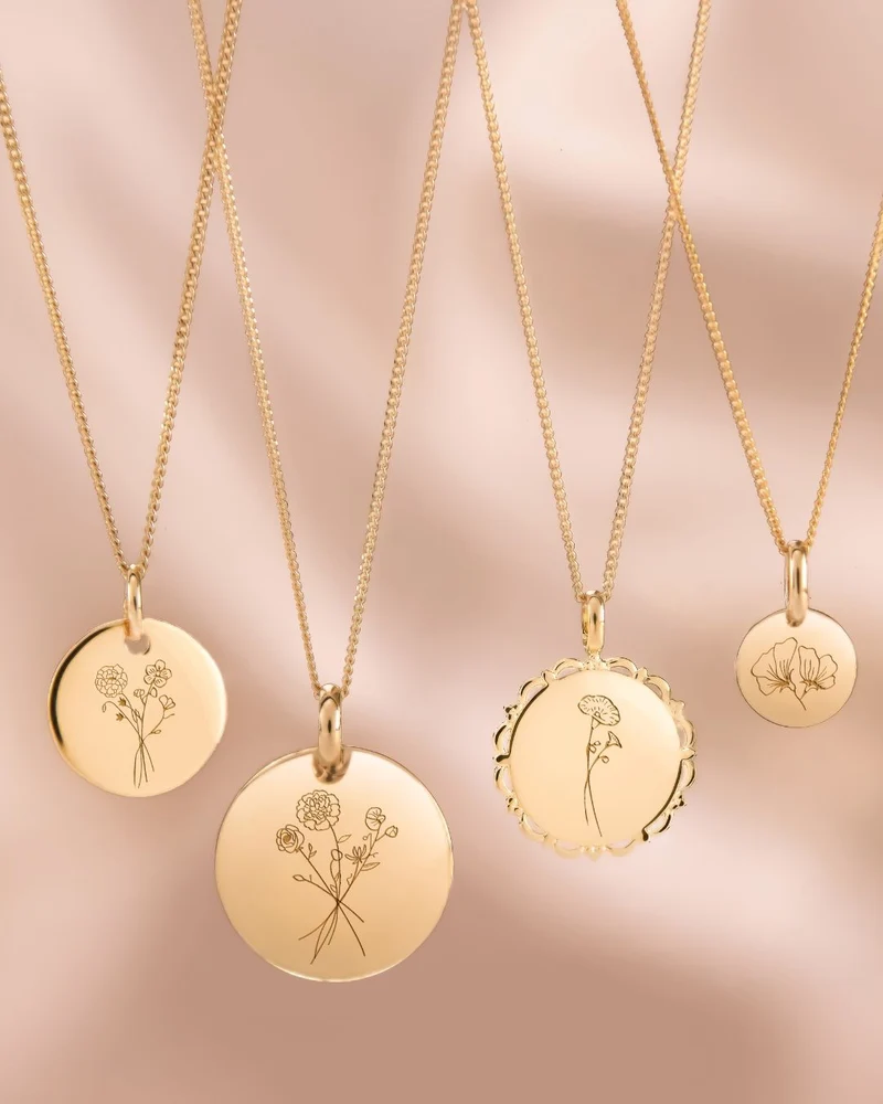 Geboortebloem Mini Coin Ketting - Verguld - Gepersonaliseerde Ketting