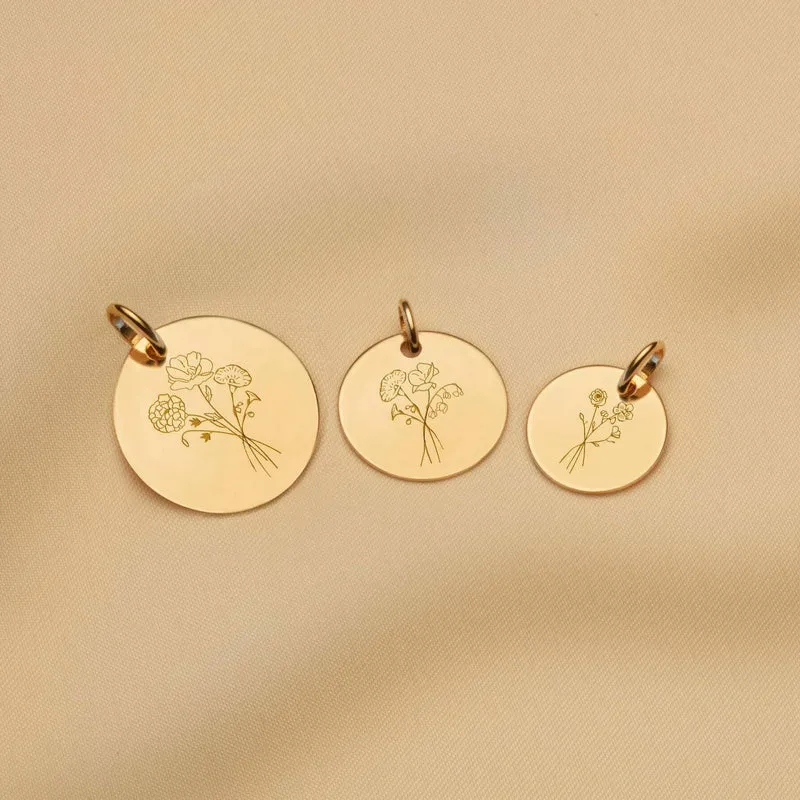 9k Geboortebloem Boeket Coin Ketting - Gepersonaliseerde Ketting - 18mm