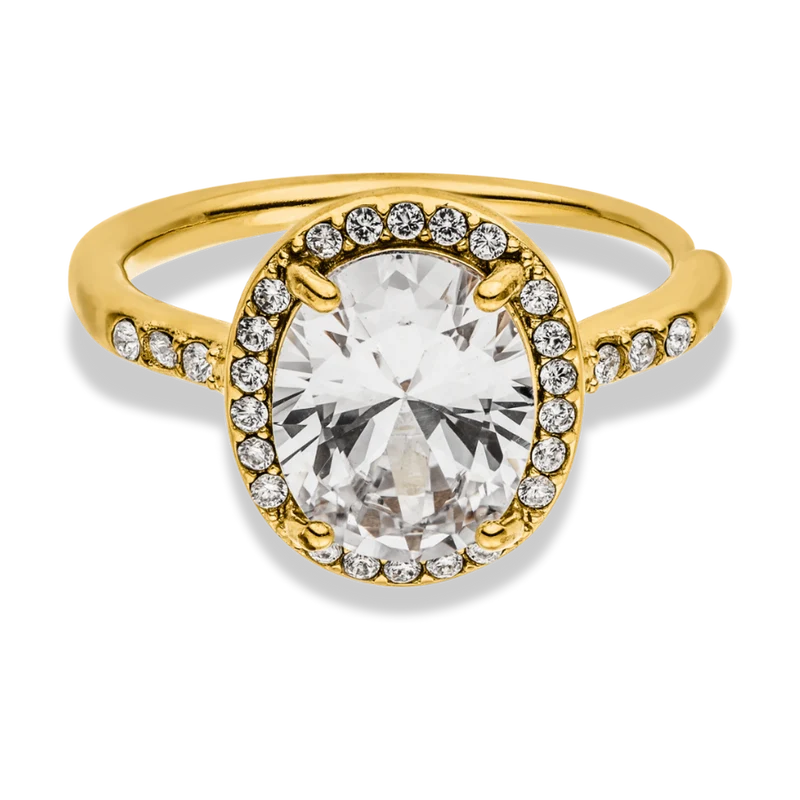 Crystal Pave Oval Ring 18K Vergoldet