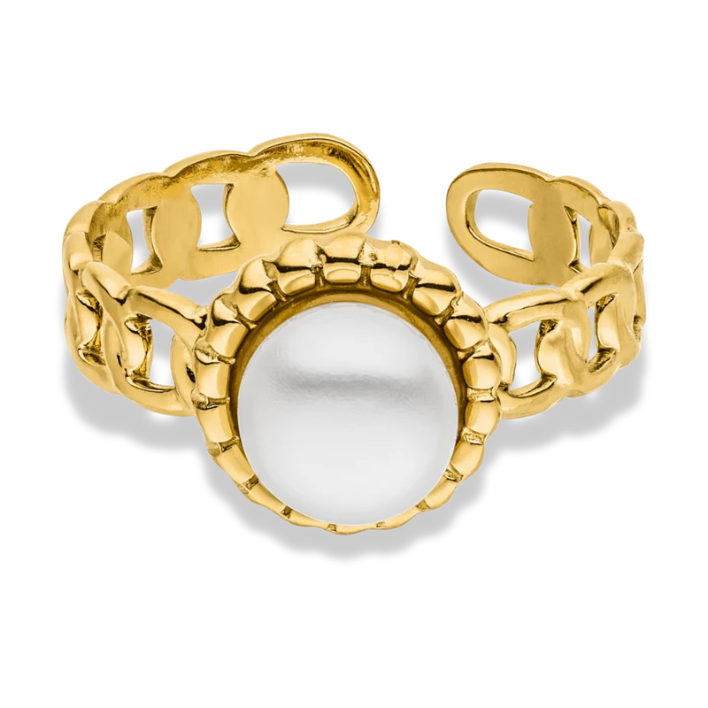 Elegance Pearl Lock Ring 14K Vergoldet