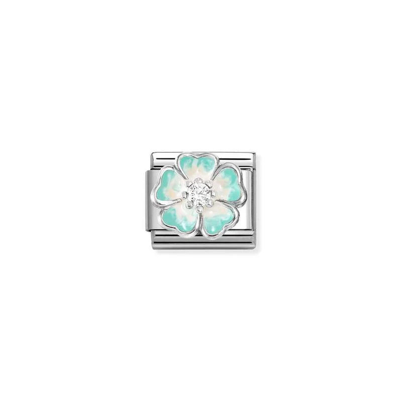 Classic Silver CZ and Enamel White & Green Shaded Blossom Flowers & Nature Charms