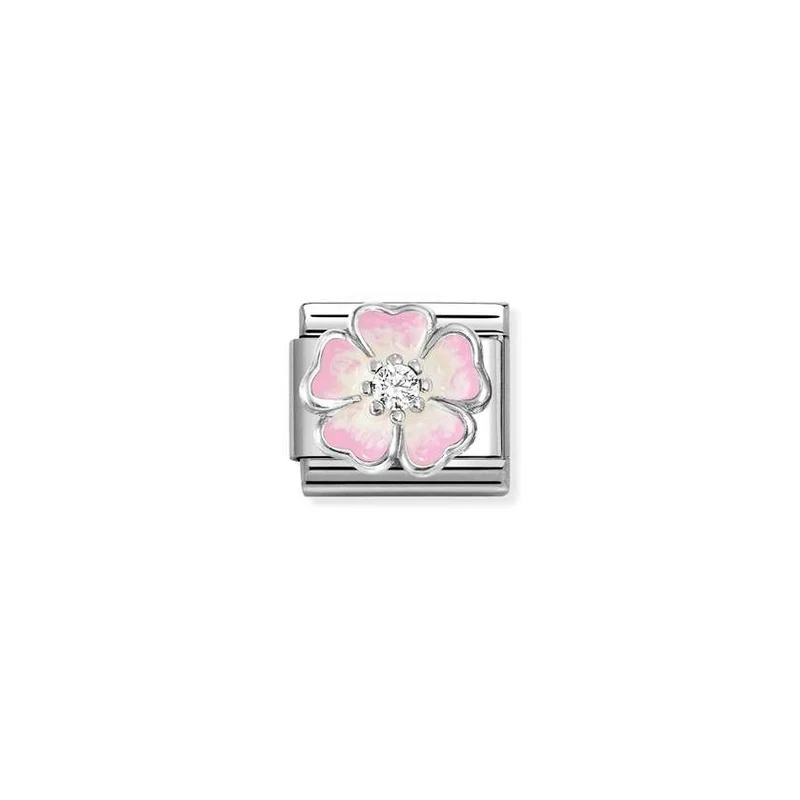 Classic Silver CZ and Enamel White & Pink Shaded Blossom Flowers & Nature Charms