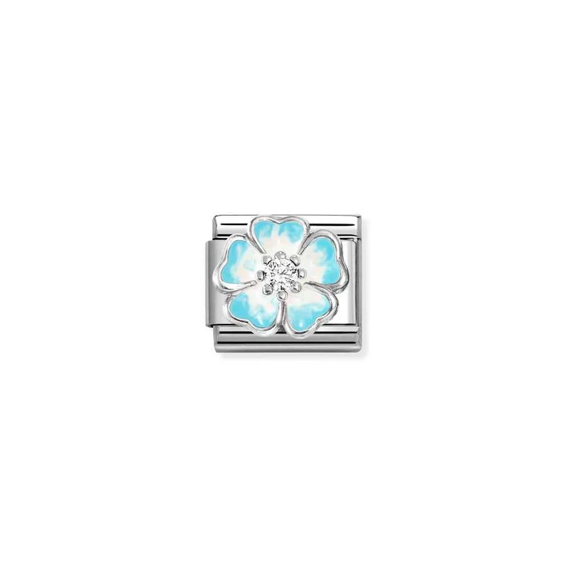 Classic Silver CZ and Enamel White & Blue Shaded Blossom Flowers & Nature Charms