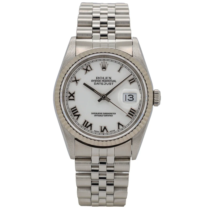 Rolex Datejust 36 16234 White Roman Dial no holes Edelstahl