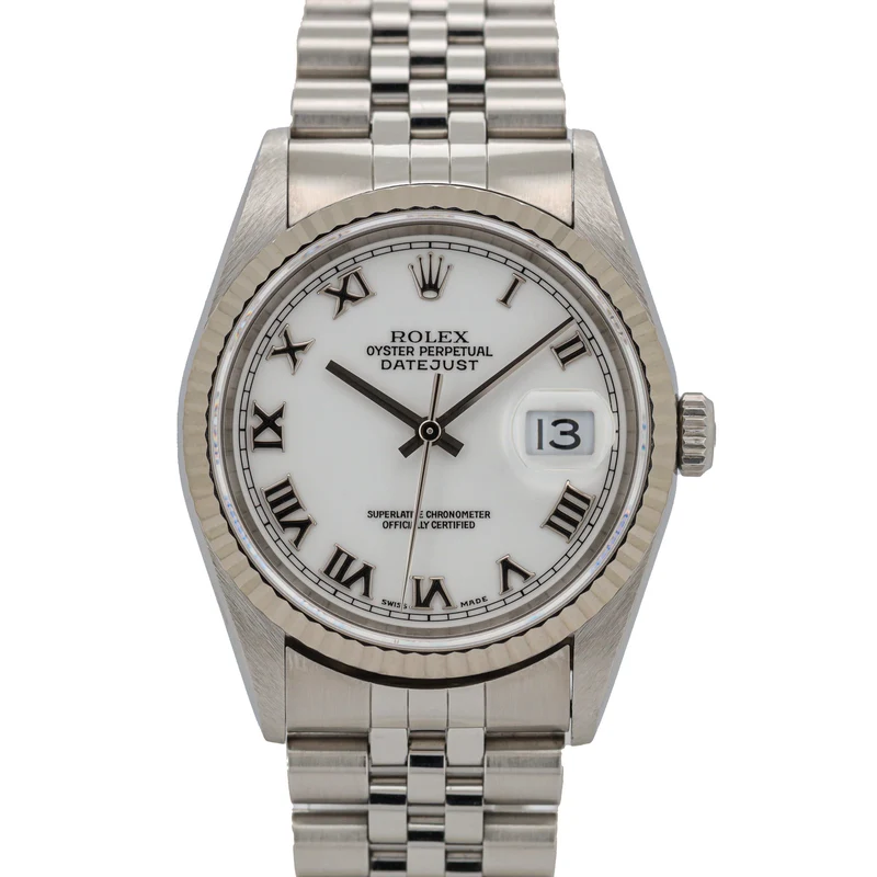 Rolex Datejust 36 16234 White Roman Dial no holes Edelstahl