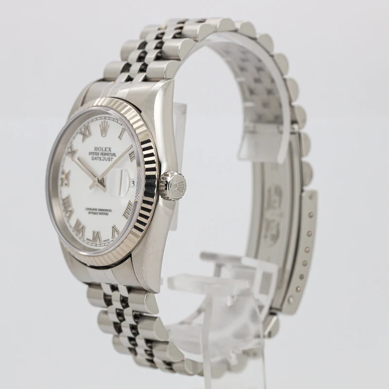 Rolex Datejust 36 16234 White Roman Dial no holes Edelstahl