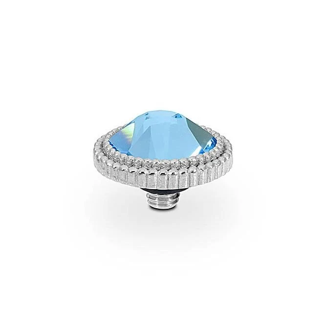 Fabero Flat Silver and Aquamarine Crystal Ring Gem Top, 10mm