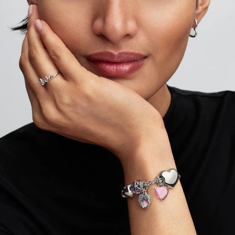 Pave Clasp Foxtail Chain Charm Bracelet, 19cm