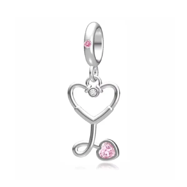 Petite Heart Stethoscope Dangle Charm | CZ