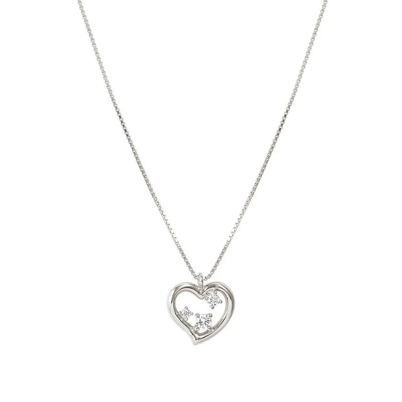 Dreams Beats Heart Necklace in Silver with CZ