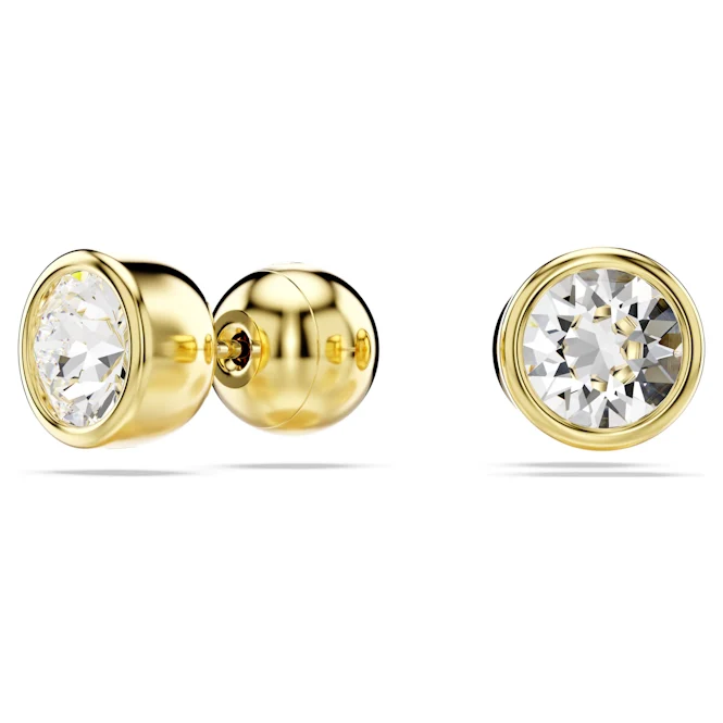 Imber Stud Earrings with Round-Cut White Crystal in Gold