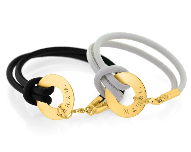 PARTNERARMBAND GOLD, LEDERARMBAND MIT NAMEN, GESCHENK FÜR LIEBENDE